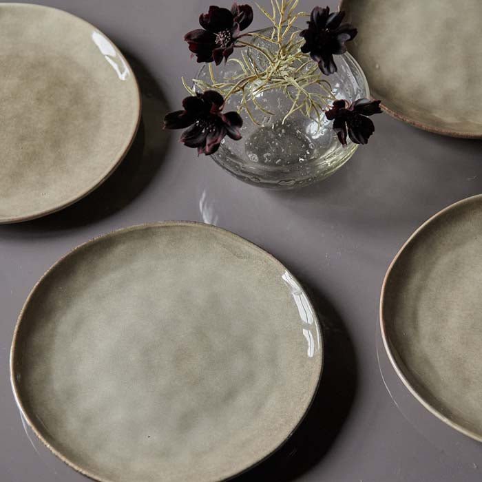 Tirana Stoneware Dinner Plate - Set of 4, set of four stoneware dinner plates with organic irregular edge and speckled glaze.