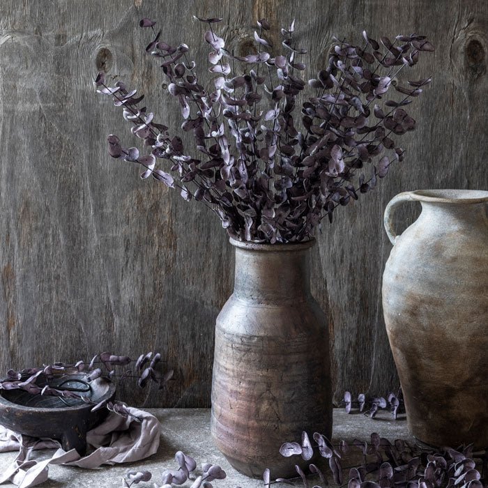 Artificial eucalyptus plum purple faux fake foliage vase arrangement botanical realistic home decor