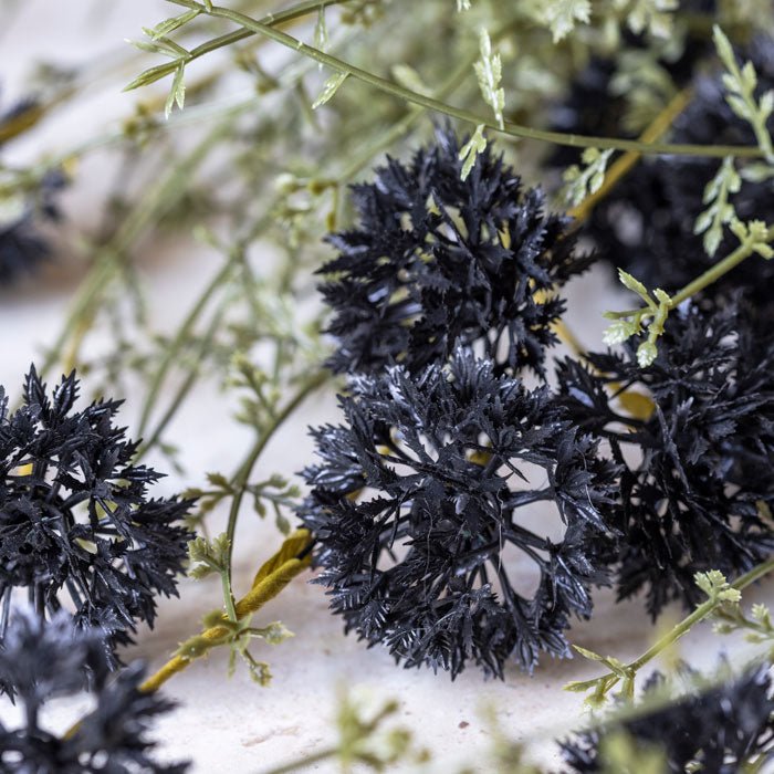 Artificial melaleuca noir black faux fake flower spiky closeup botanical realistic Abigail Ahern