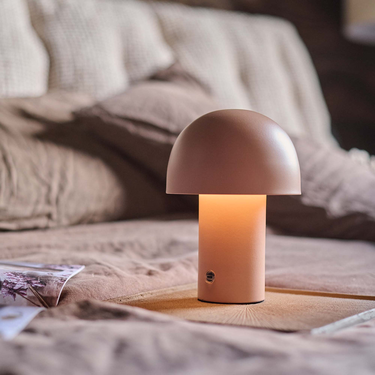 Alton Portable Table Lamp - a rechargeable lamp on a decorative tray.