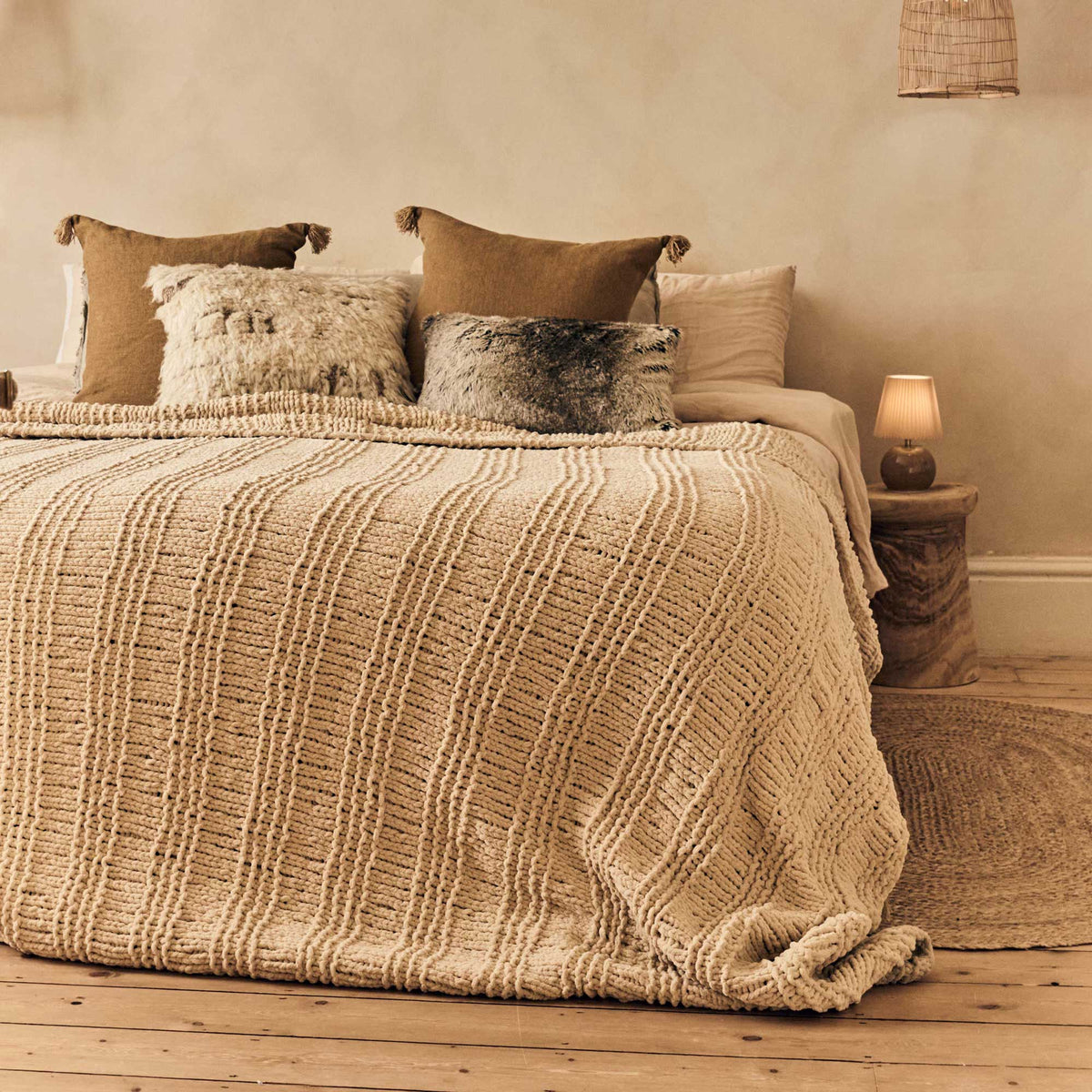 Thornton Knitted Throw, Cream