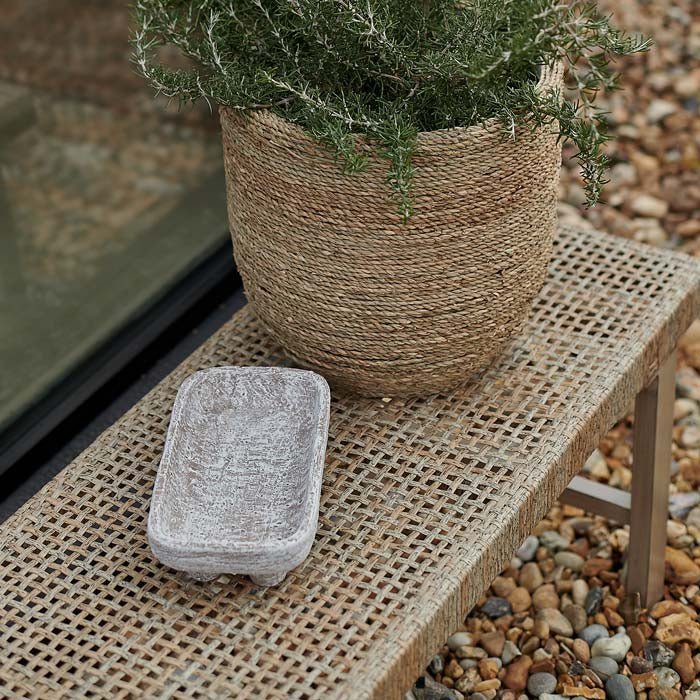 Barnaby rattan bench top view woven natural outdoor indoor modern furniture styled planter