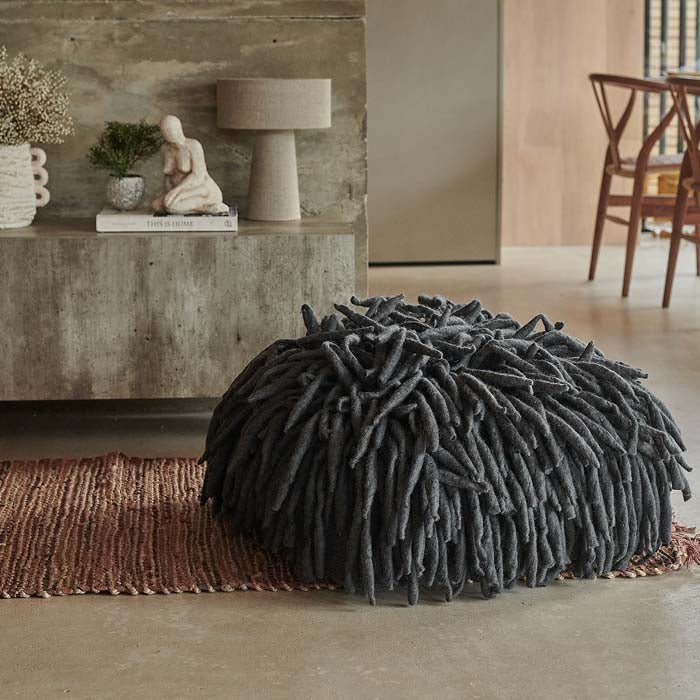 Charcoal Shaggy Ovis Pouffe | Soft Furnishings | Abigail Ahern