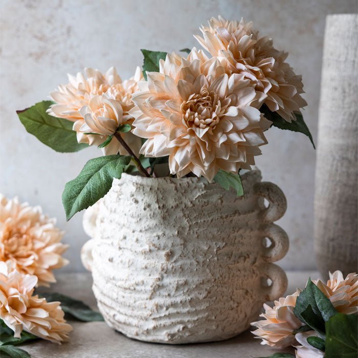 Artificial dahlia peach faux fake flower vase arrangement botanical realistic home decor styled