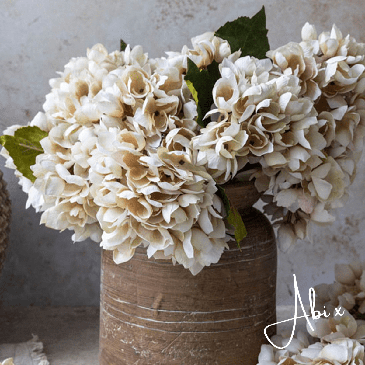 Artificial hydrangea morning mist cream faux fake flower botanical realistic home decor arrangement