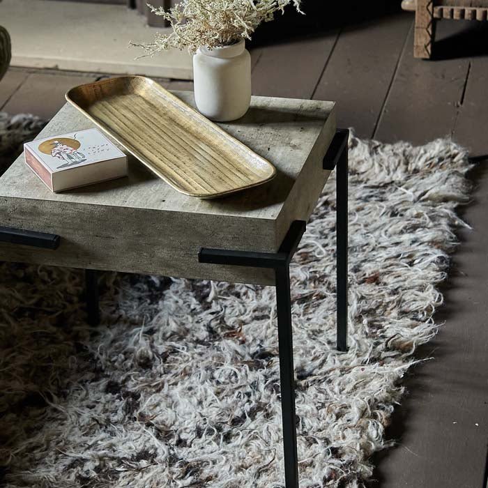 Alberton side table square concrete effect black metal legs industrial modern living room furniture