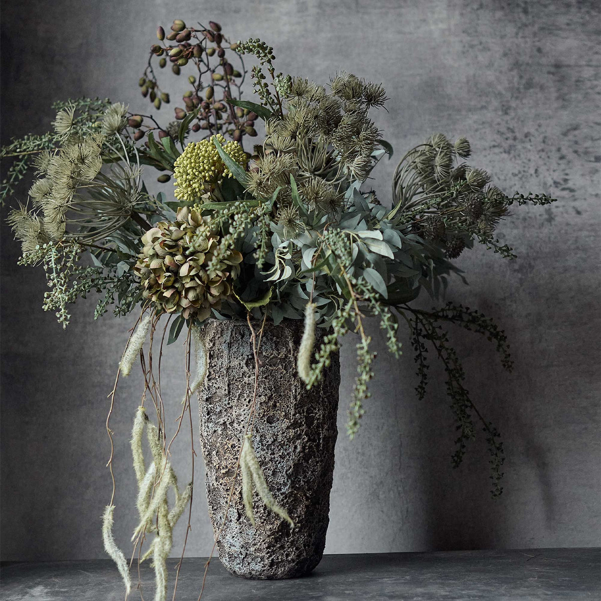 Artificial hydrangea chloris green faux fake flower botanical realistic home decor arrangement