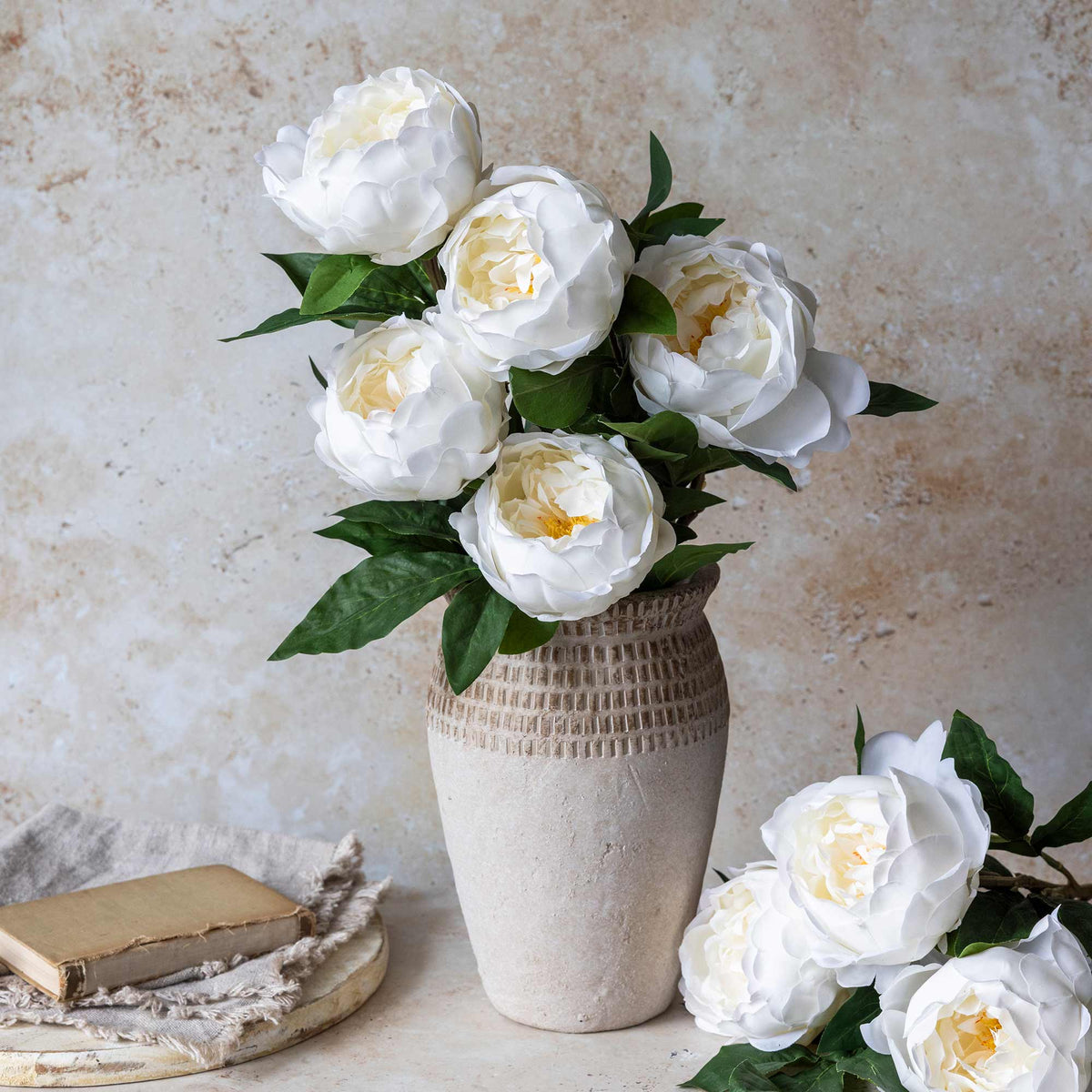 Artificial Real Touch Peony, White