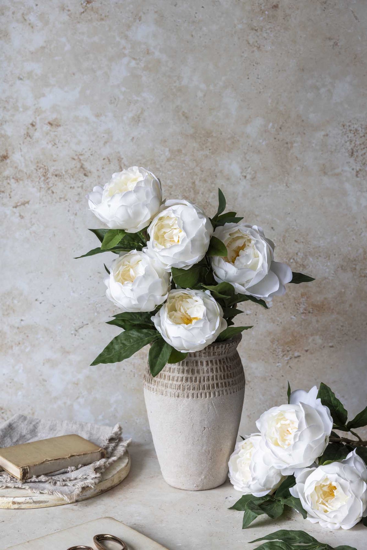 Artificial Real Touch Peony, White