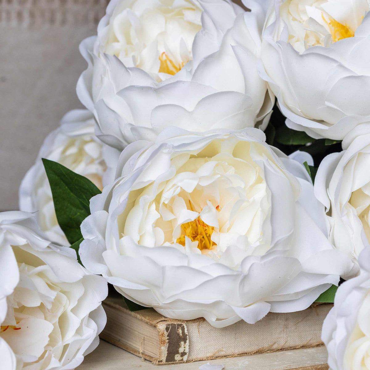 Artificial Real Touch Peony, White - Set of 3
