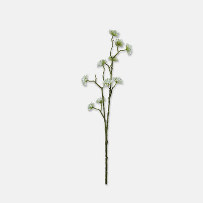 Single artificial stem with multiple heads of white blossom flowers.