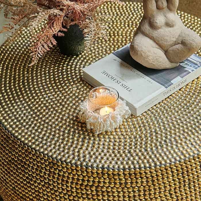 Dewitt coffee table round brass studded metal luxury statement living room furniture Abigail Ahern