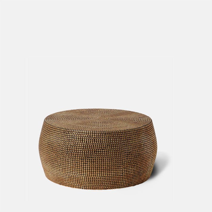 Dewitt coffee table cutout round brass studded metal luxury statement living room furniture