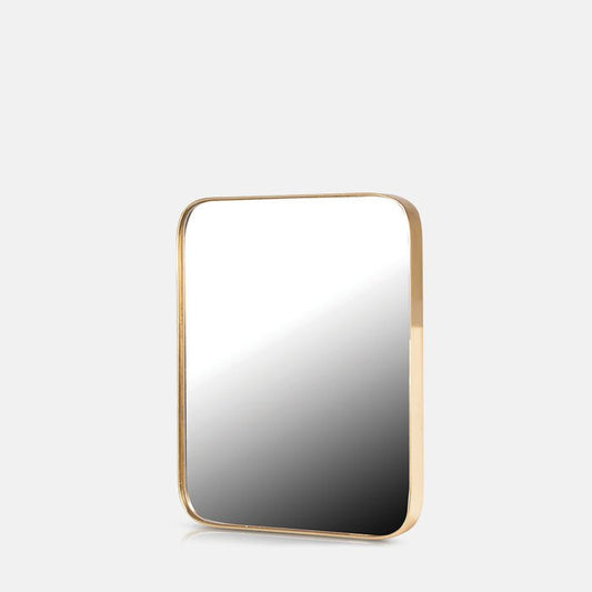 Square gold framed mirror with curved corner