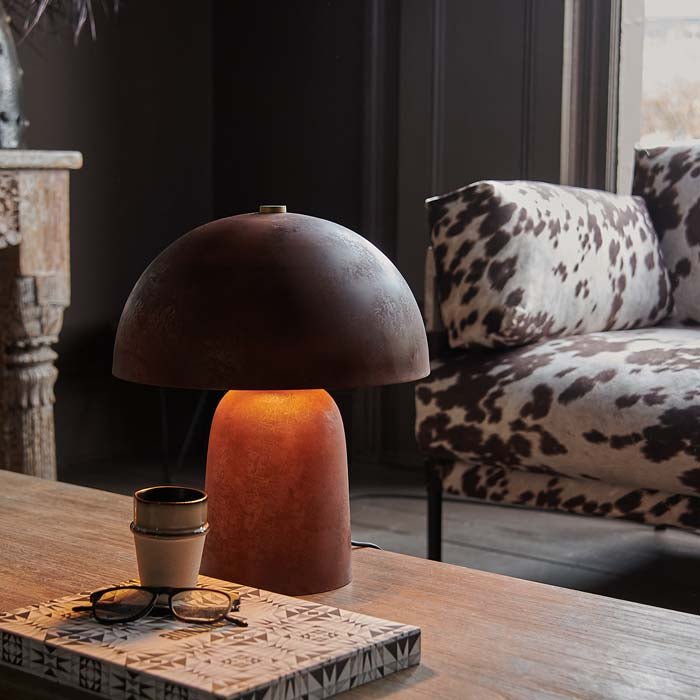 Georgia rust table lamp warm glow brown metal dome shade coffee table modern lighting styled