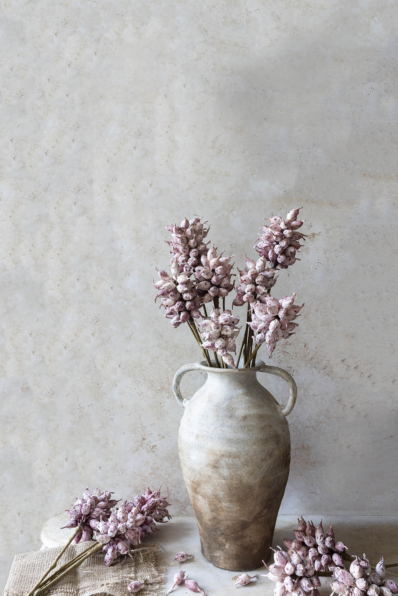 Artificial heirloom thistle mauve pink faux fake flower stems botanical realistic home decor