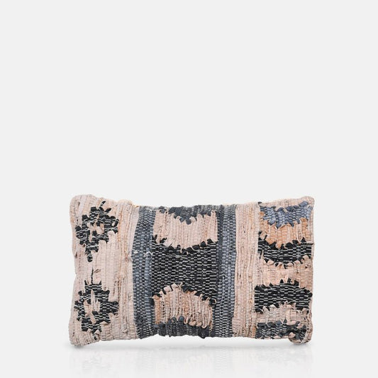 Long rectangular cushion with a grey and brown leather pattern