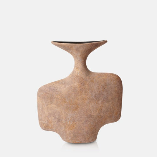 Wide abstract sculptural vase in a terracotta hue