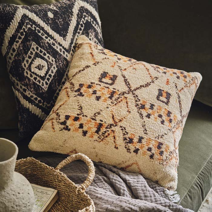 A soft cushion in earthy colours and a pattern similar to a vintage berber rug. Looks amazing styled with other cushions on you favourite accent chair. 