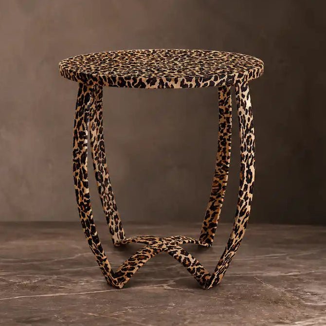 Savannah Leopard Print Side Table, Light