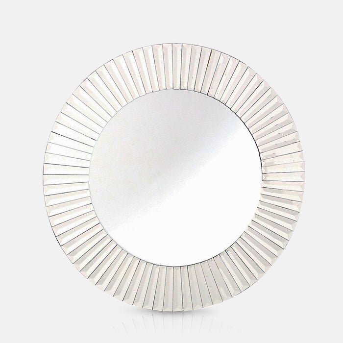 Large round wall mirror with a ribbed mirror frame