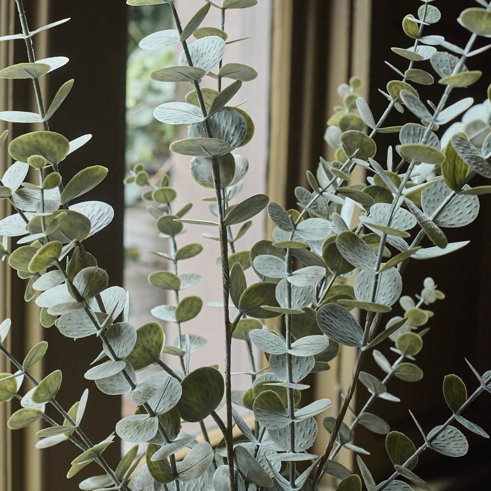 Artificial eucalyptus silver potted faux fake plant green grey leaves realistic home decor houseplant
