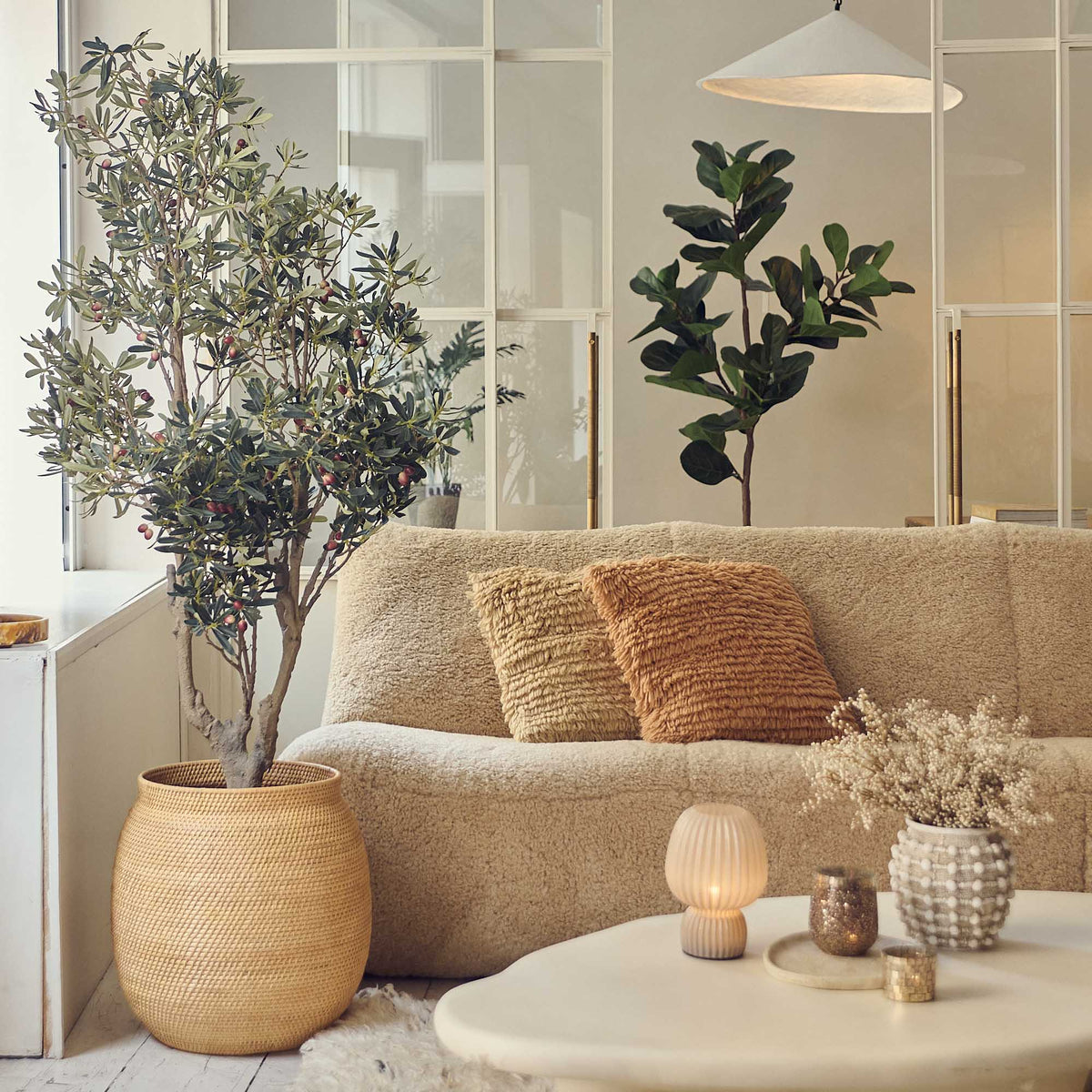 Artificial olive tree large potted faux fake plant green leaves realistic home decor houseplant