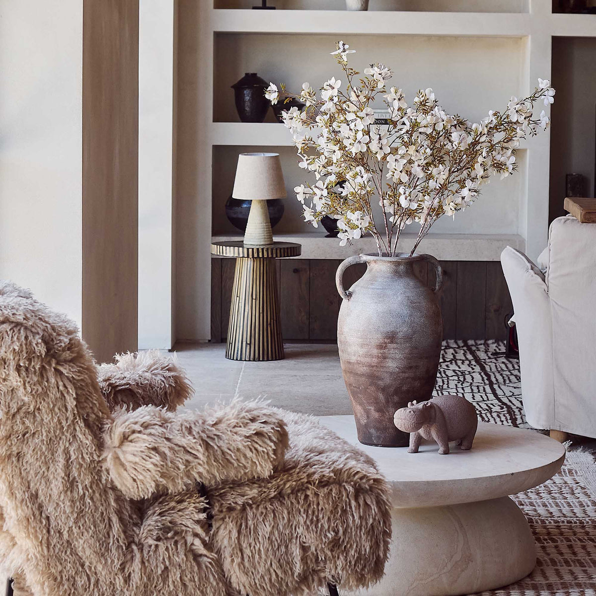 Artificial Prunus Blossom Bouquet, Cream