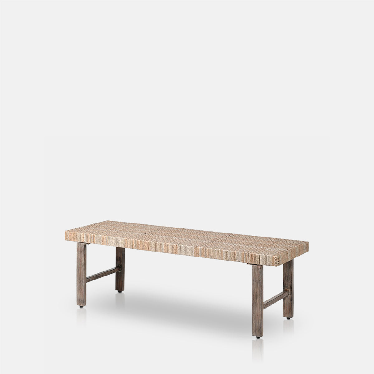 Barnaby bench cutout rattan woven natural outdoor indoor modern furniture aluminium legs rectangular