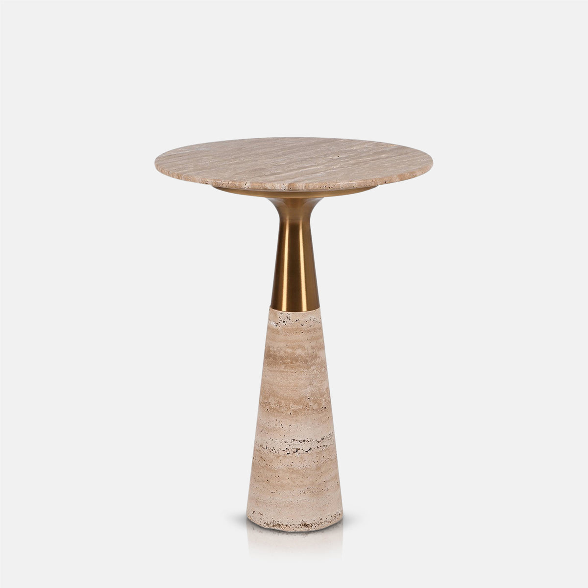 Abigail Ahern Daytona Marble Side Table with a sculptural round marble top and brass detail combining natural stone with a contemporary minimalist silhouette.