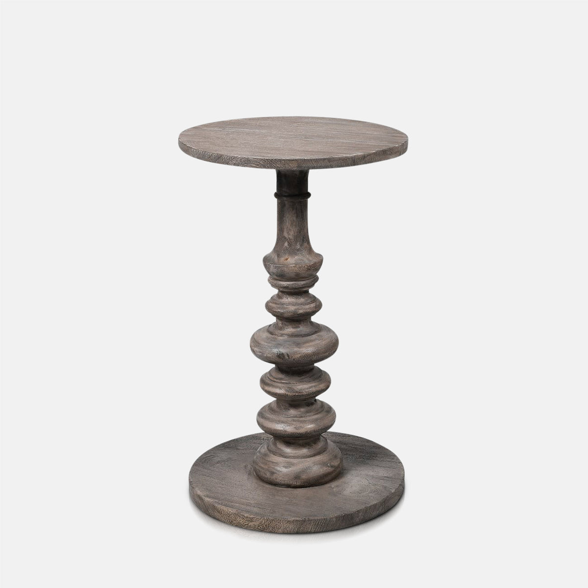 Abigail Ahern Devon Wooden Side Table featuring a circular solid suar wood design, warm natural finish and clean minimalist silhouette.