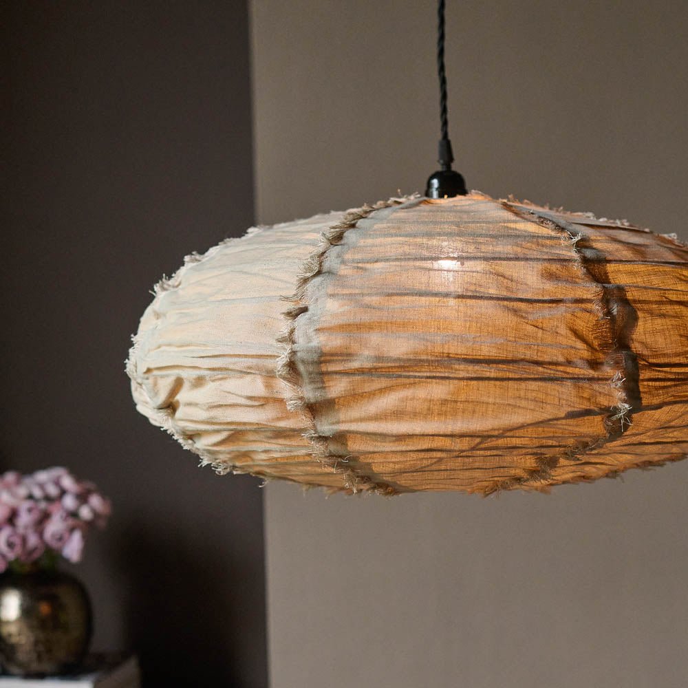 Drongo pendant natural cream linen oval fabric shade modern lighting home decor
