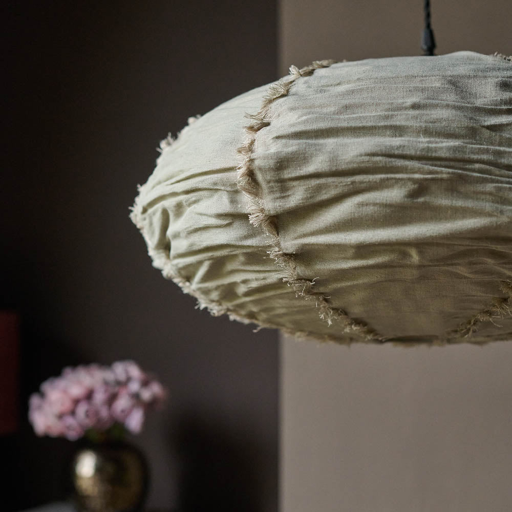 Drongo fabric pendant natural cream linen oval shade modern lighting home decor Abigail Ahern