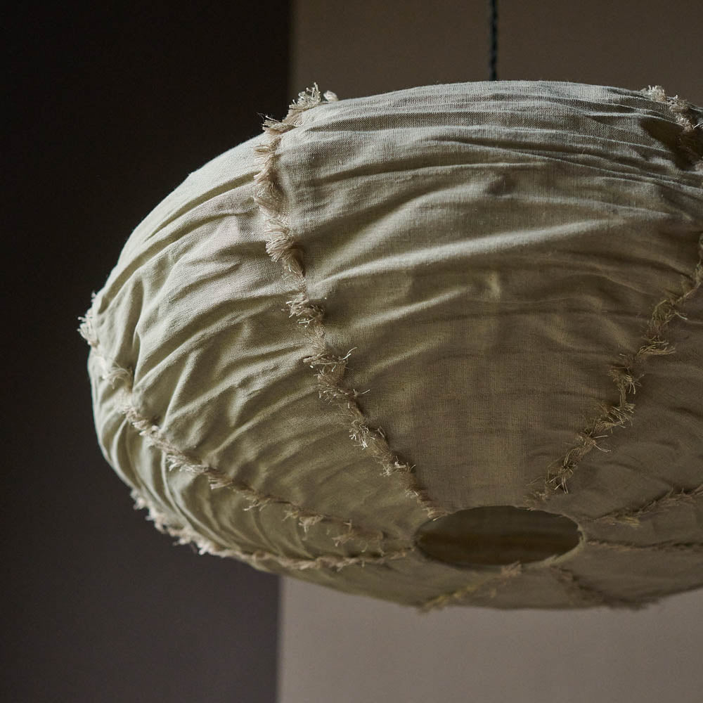 Drongo pendant natural cream linen oval fabric shade modern lighting Abigail Ahern