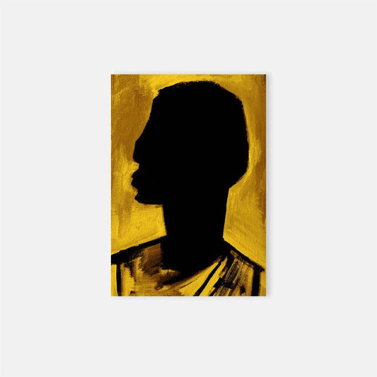  Side profile print of figure on a yellow background