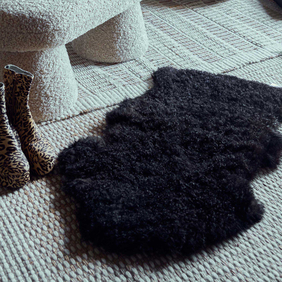 Jace sheepskin black natural rug throw genuine fur home decor Abigail Ahern luxury