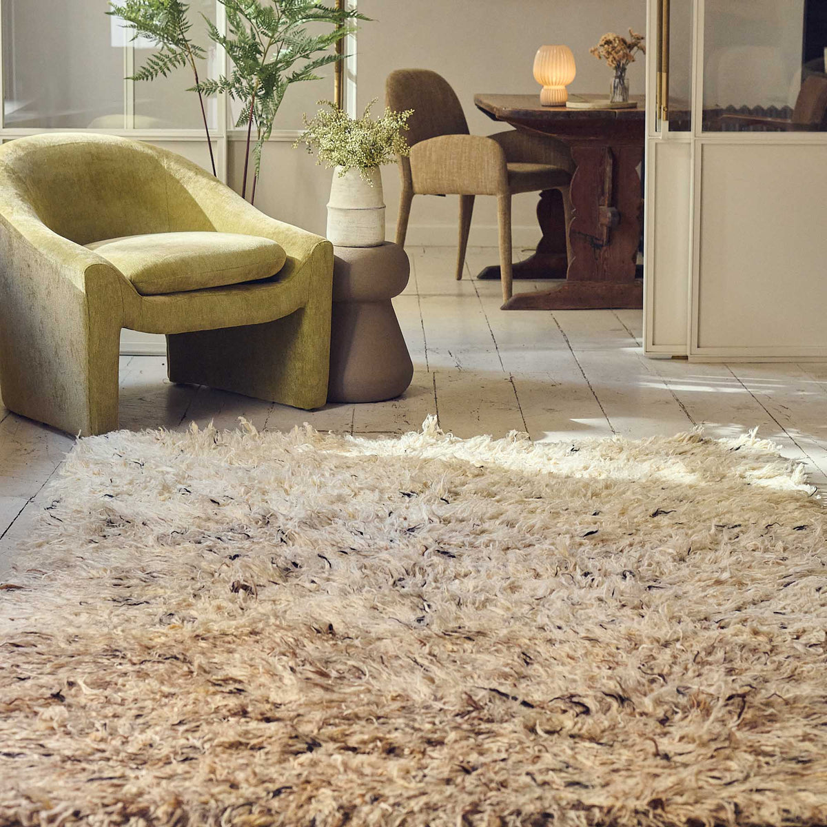 Kanpur rug wool shaggy gradient cream brown grey modern home decor Abigail Ahern