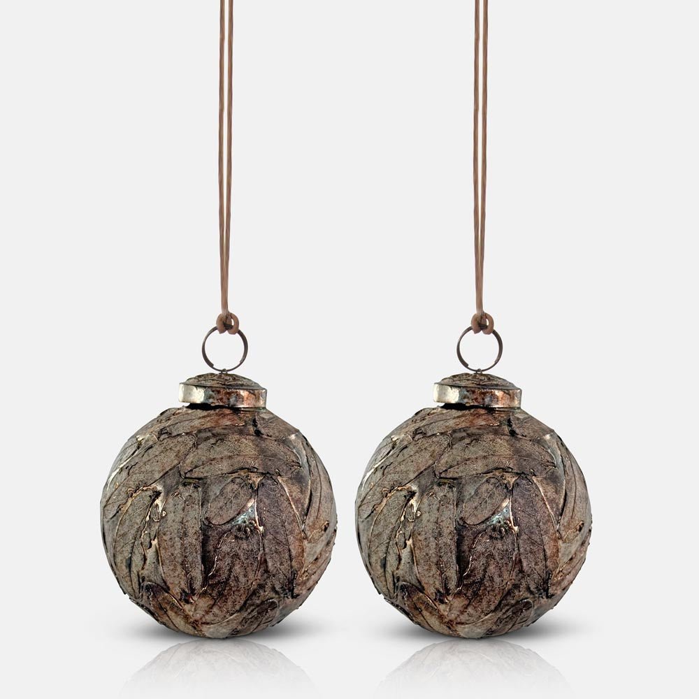 Perth Antique Silver Leaf Bauble - Set of 2