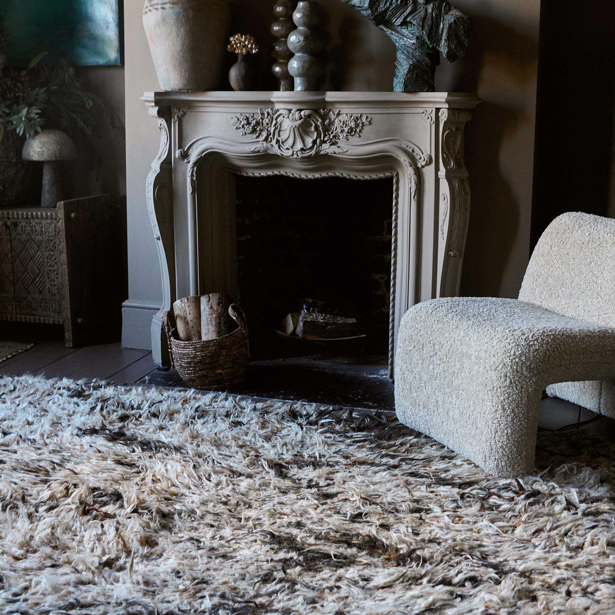 Pune rug wool shaggy deep pile lozenge pattern modern home decor Abigail Ahern
