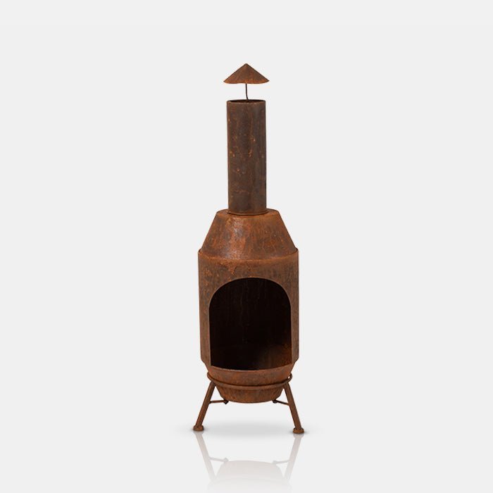 The Sierra Chiminea Log Burner - Rust, an outdoor log burner in a classic shape and rust colour finish.