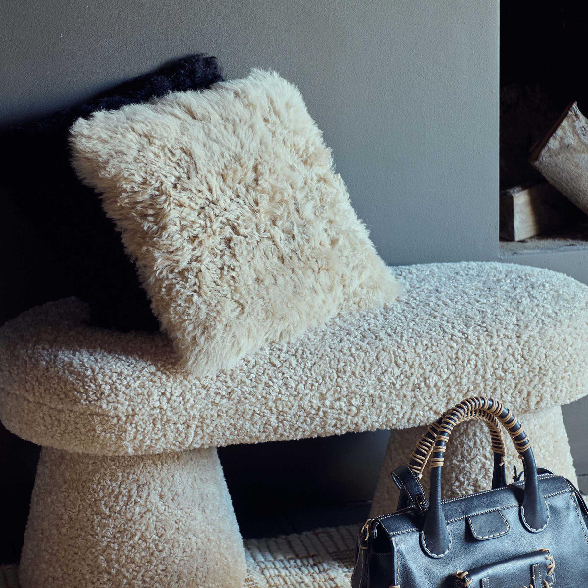 Sloan Shearling Cushion, Sand