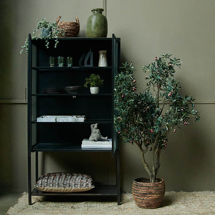 Large Olive Tree in a Black Pot, Faux Plant
