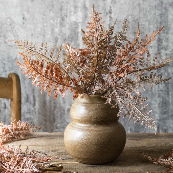 Artificial fern bush rust orange faux fake foliage vase arrangement botanical realistic home decor
