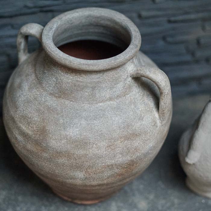 Brown urn shaped vase with handles