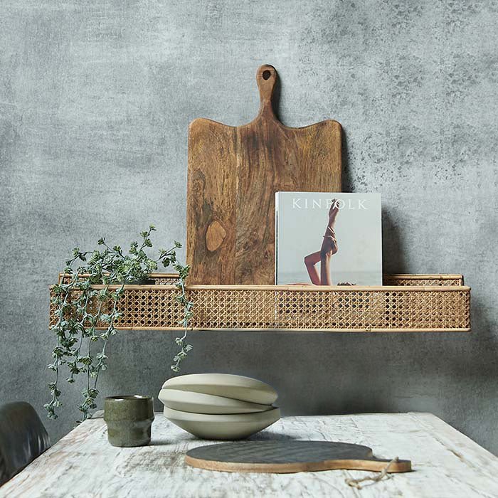 Traboe bamboo shelf long rattan basket wall storage natural coastal modern home decor furniture