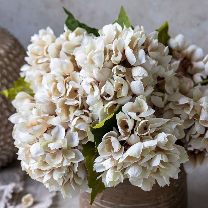 Artificial hydrangea morning mist cream faux fake flower vase botanical realistic Abigail Ahern