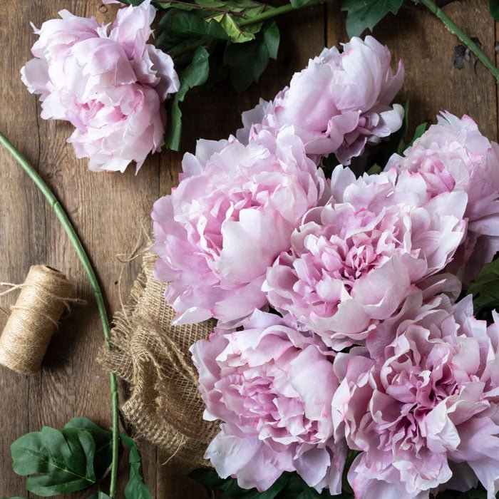 Artificial peony rouge soft pink faux fake flower bloom botanical realistic home decor closeup