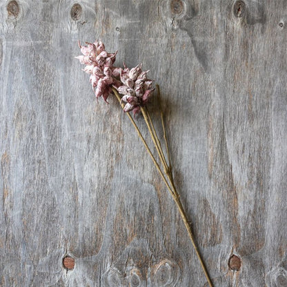 A single artificial thistle in a subtle pink colour. Luxury faux botanicals to add a natural style to your home. 