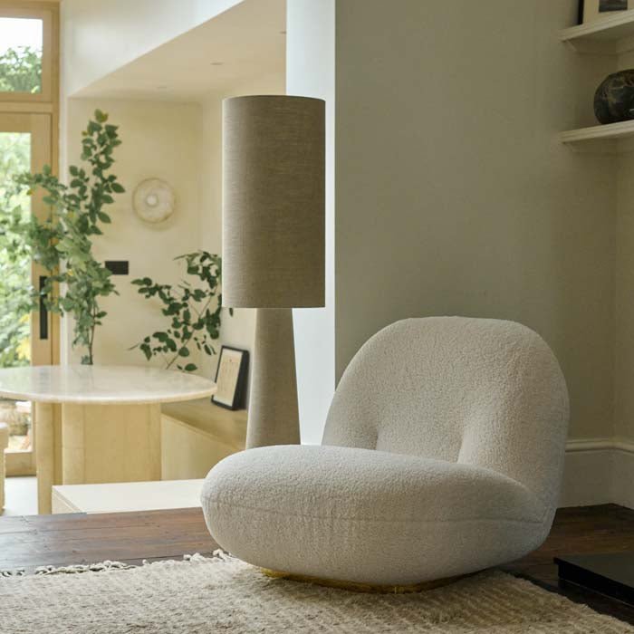 Faroe accent chair cream boucle rounded organic gold base modern luxury Abigail Ahern living room