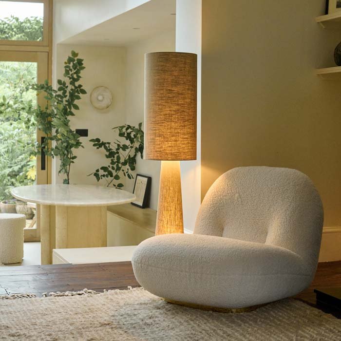 Faroe boucle accent chair cream rounded organic shape gold base modern luxury living room furniture